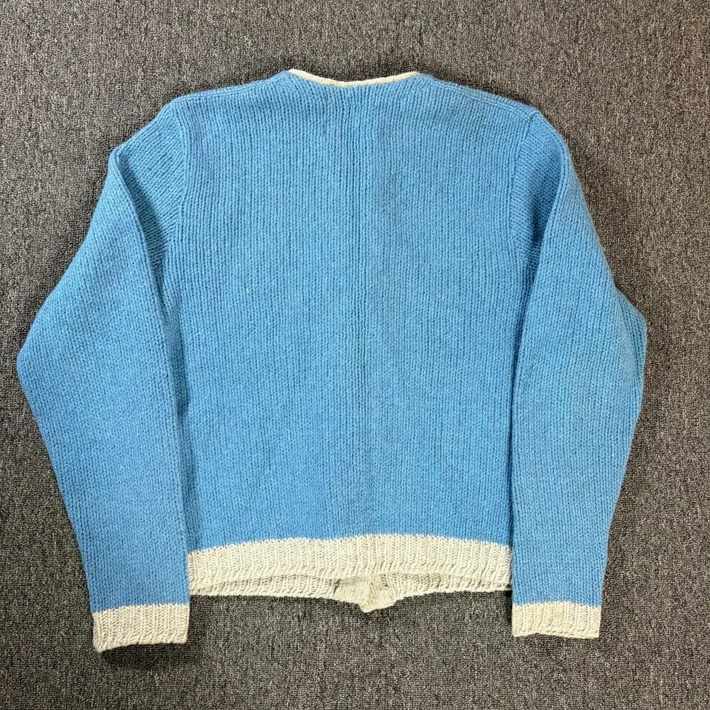 Vintage 40's 50's Miss Arrow Blue Wool Knit Longsleeve Cardigan Elbow Pads M